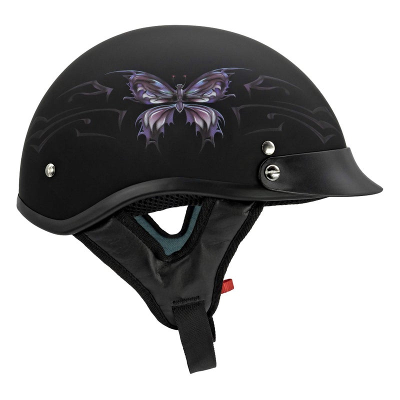 VCAN V515BF21 Flat Black Butterfly X-Small Half Helmet - Image 2
